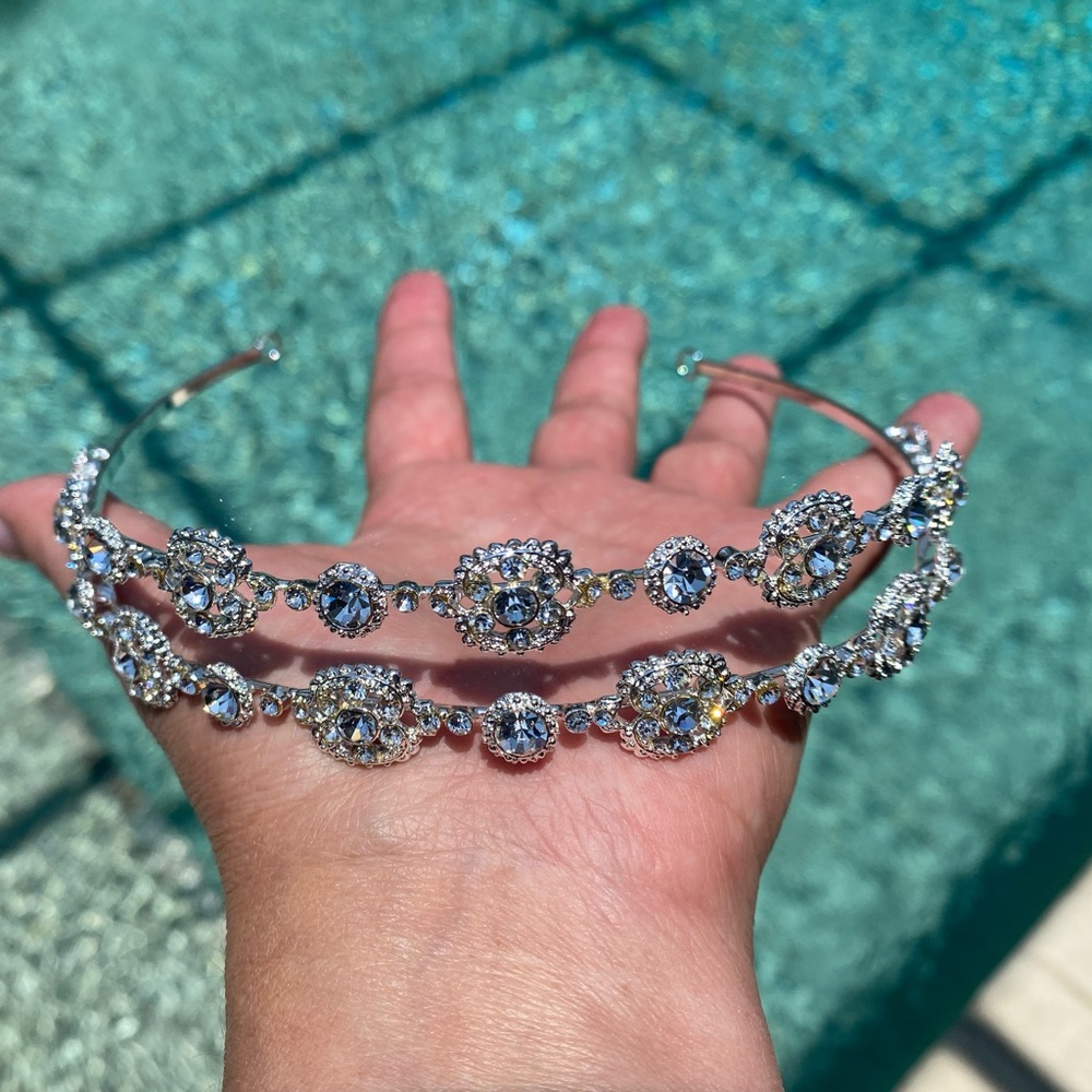 Stunning David’s Bridal CRYSTAL & Silver Double Row Headband Headpiece